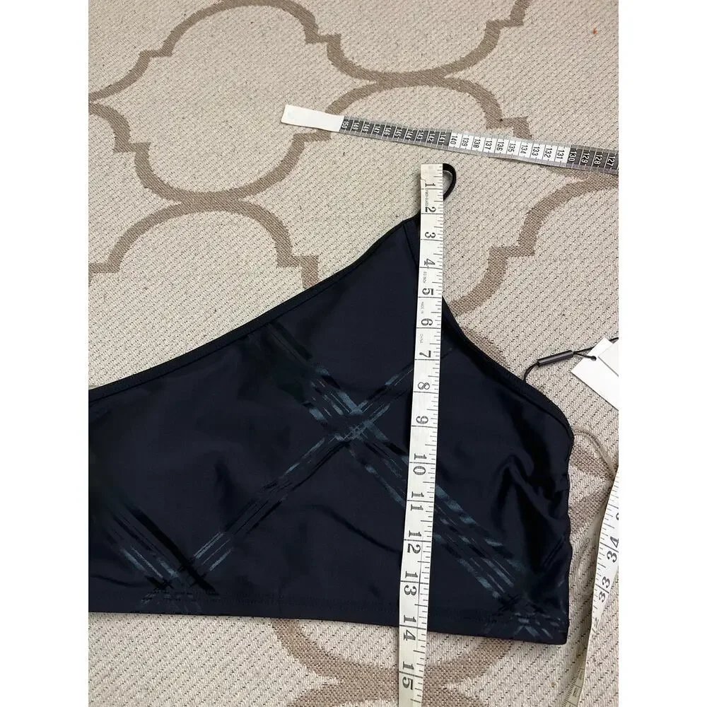 Calvin Klein‎ Bikini Top Tonal Plaid One-Shoulder Swim Black size large,MSRP $78